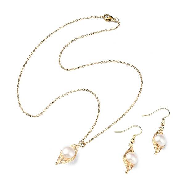 Natural Pearl Pendant Necklace & Dangle Earrings