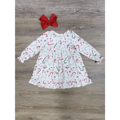 Hooked on Christmas Girls Ruffle Trim Candy Cane Nightgown or Dress