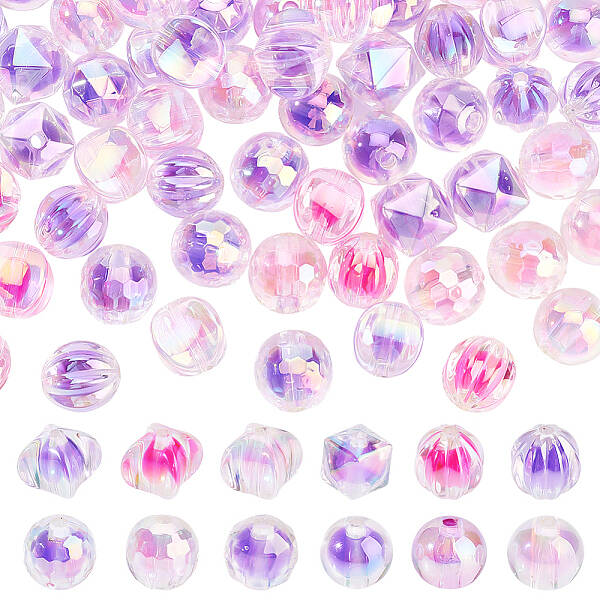 72Pcs 12 Styles UV Plating Transparent Acrylic Beads