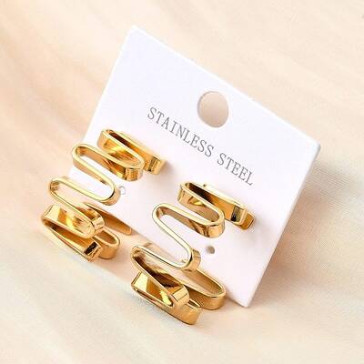 304 Stainless Steel C-Shaped with Fold Charm Stud Earrings