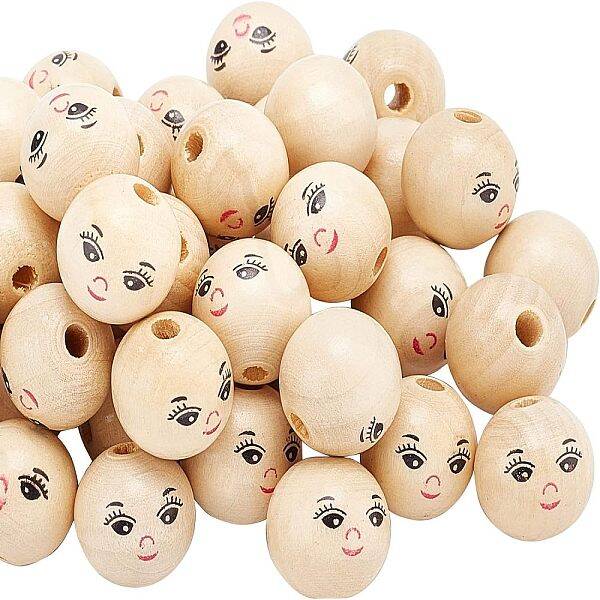50Pcs Natural Wood Beads