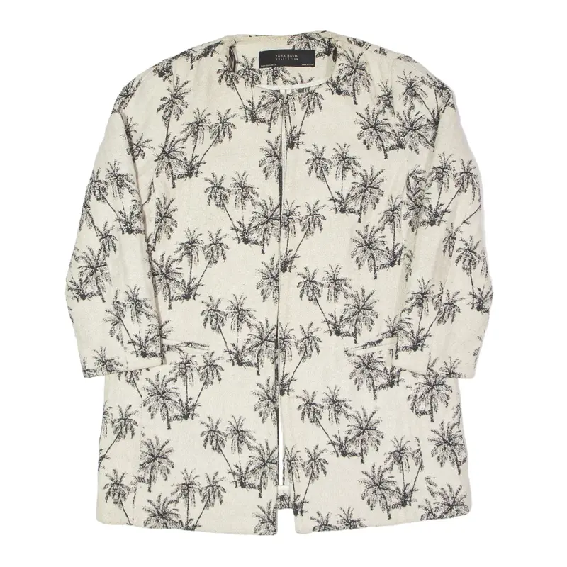 ZARA Palm Tree Print Jacket Cream Womens M