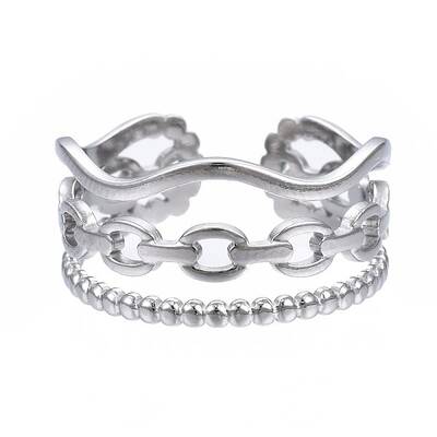 Non-Tarnish 304 Stainless Steel Cable Chain Open Cuff Ring