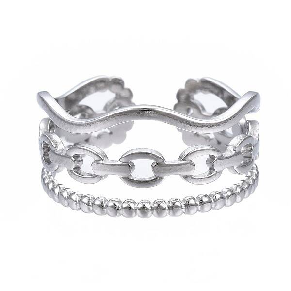 Non-Tarnish 304 Stainless Steel Cable Chain Open Cuff Ring