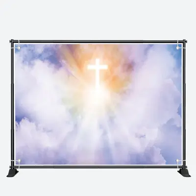 Bright Cross Clear Blue Sky Clouds memorial Backdrop - Aperturee