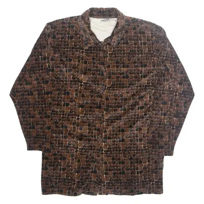 JASON MAXWELL Womens Printed Shirt Brown Collared 90s Crazy Pattern M