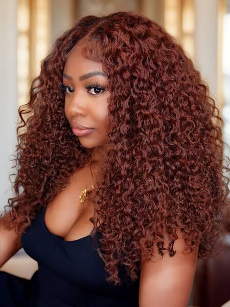 Nadula Flash Sale Jerry Curly Hair Wig Reddish Brown Color Pre-Bleached Lace Put On And Go Human Hair Wigs