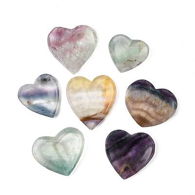 Natural Fluorite Carved Heart Figurines Statues for Home Desktop Decoration
