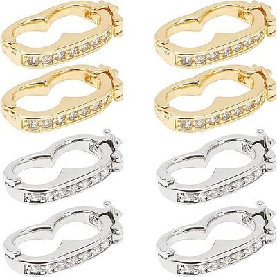 CHGCRAFT 8Pcs 2 Colors Brass Peanut Twister Clasp Metal Bag Clasp with Rhinestone for Purse Handbag Making