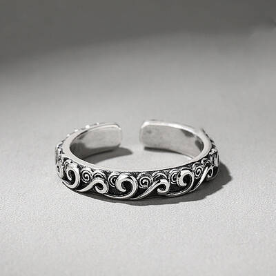 Auspicious Cloud Pattern 925 Sterling Silver Adjustable Cuff Rings