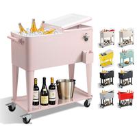 【FatherDayGift】Outvita 80 Quart Rolling Ice Chest, Portable Bar Beverage Cooler with Catch Basin, Bottom Storage Tray and...