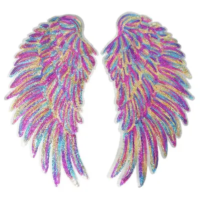 Wing Patch, 1 Pair Sequin Embroidered Badge Motif Sew Applique Patch for Clothing, DIY Applique Craft Decoration
