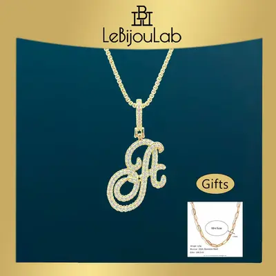 [LeBijouLab] [Buy 1 Get 1 Extra Paper Clip Chain] A-Z Golden Cursive Initial Letter Necklace For Women | Cubic Zirconia Stone...