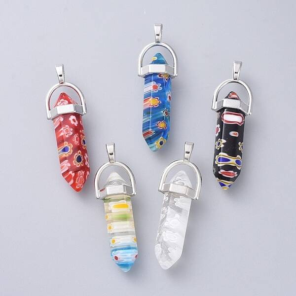 Millefiori Glass Pendants with Alloy Findings