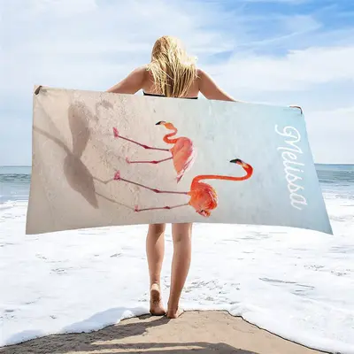 Flamingos Clear Sea Sand Holiday Custom Beach Towel - Aperturee