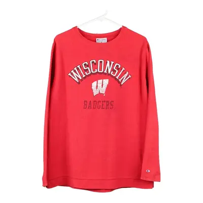 Wisconsin Champion College Long Sleeve T-Shirt - Medium Red Cotton