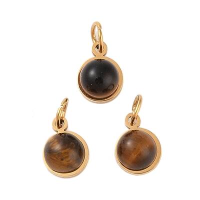 Ion Plating(IP) Natural Tiger Eye Half Round Charms with Jump Ring