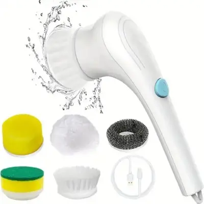 1 Set Electric Spin Scrubber, Cordless Handheld Cleaning Brush with 5 Replaceable Brush Heads, Portable Electric Scrubber For...
