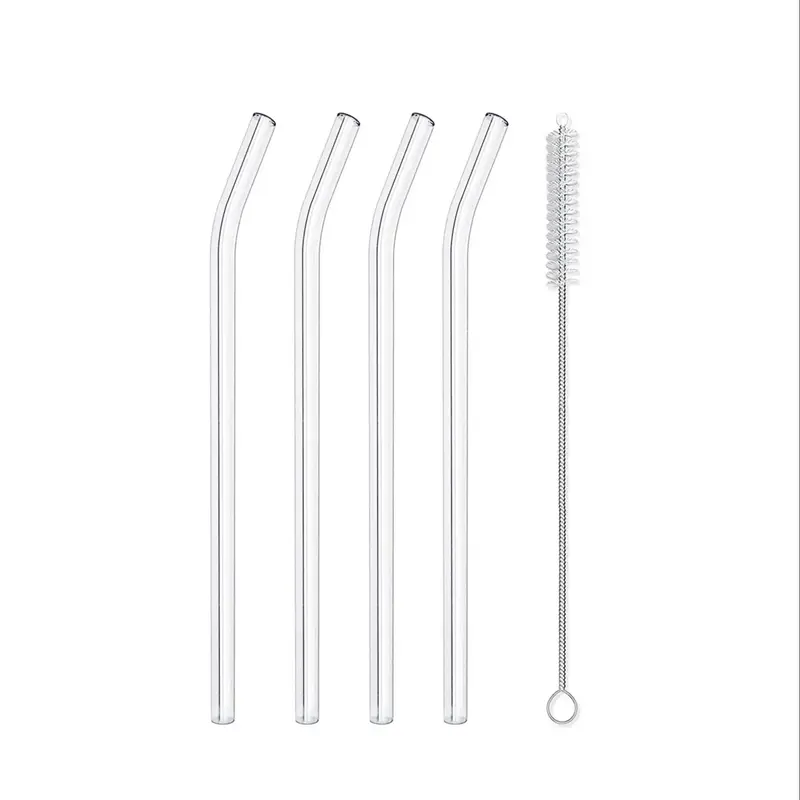 Clear Glass Straw with Cleaning Brush Set, Reusable Easy Clean Drinking Straw, Drinking Utensils for Home Party Gathering