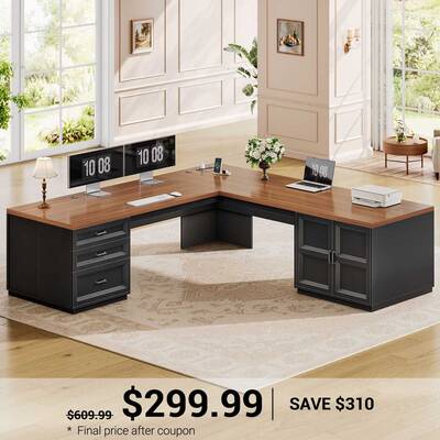 SEDETA ® 70.9 Inch L Shaped Computer Desk with 3 Drawers and Power Strip L Shaped Executive Desk with CPU Stand Storage Cabi...