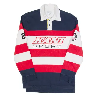 KARL KANI Mens Polo Shirt Blue Colourblock Long Sleeve S