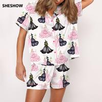 Wicked Print Satin Pajama Set For Women Print Comfy Satin Sleepwear & Loungewear Pjs Printing Silky Top & Bottoms - SHESHOW