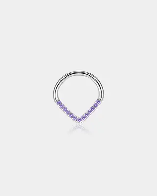 Clear CZ Vshape Septum Ring - Purple / 8mm