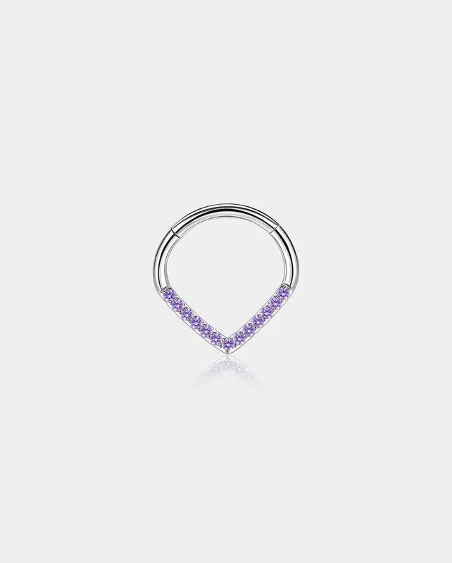 Clear CZ Vshape Septum Ring - Purple / 8mm