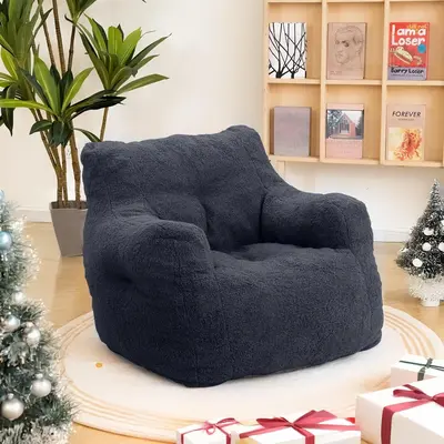 Cozy Bean Bag Chair - Soft Teddy Fabric Tufted with Shredded Foam Filled- Fully Assembled Lounger Sofa for Living Room or Gam...