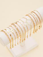 Women's Elegant Stackable Bracelets Set, 14pcs/set Cross & Heart Design Link Bracelet & Chain Bracelet, Fashion Casual Trendy...
