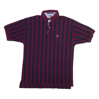 TOMMY HILFIGER Mens Polo Shirt Red Striped L