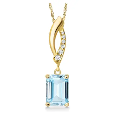 14K Gold Aquamarine & Moissanite Square Necklace Gemstone Necklace