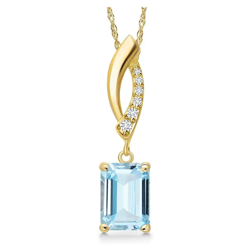 14K Gold Aquamarine & Moissanite Square Necklace Gemstone Necklace
