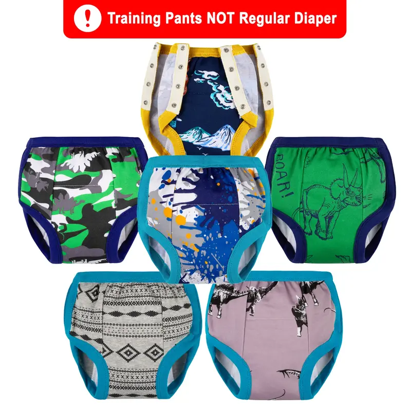 6-Pack Reusable Potty Training Pants for Toddlers – 100% Cotton with Side Snaps, Ideal for Boys and Girls (2T-4T)