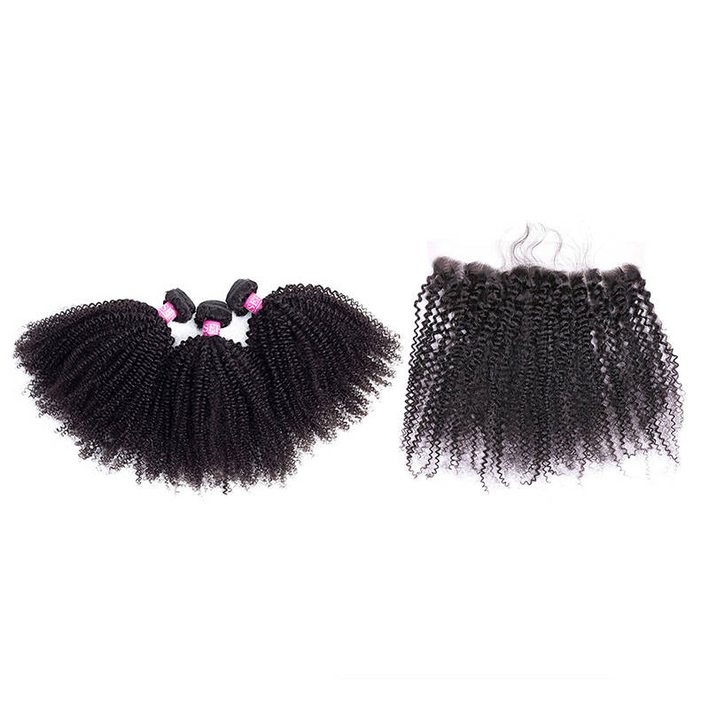 ISEE HAIR 10A Grade 100% Human Virgin Hair Afro Curly Bundles with Frontal Deal