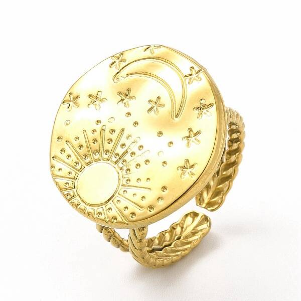 Ion Plating(IP) 304 Stainless Steel Sun & Moon Planet Open Cuff Ring for Women