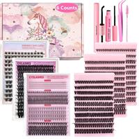 Eyelash Extension Kit, 1 Kit Lash Clusters D Curl Individual Lashes with Bond and Seal and Remover Lash Applicator for Lash E...