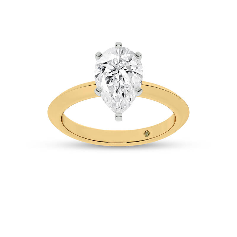 Prism Knife Edged Four Prong Pear Shape Lab Grown Solitaire Diamond Ring | 10K Yellow Gold 2 CT. TW.