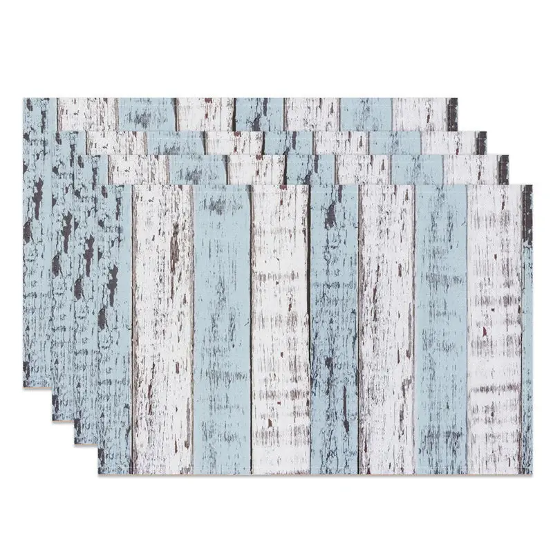 Vintage White Blue Wood Grain Set Of 4 Placemats - Aperturee