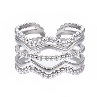 Non-Tarnish 304 Stainless Steel Wave Open Cuff Ring