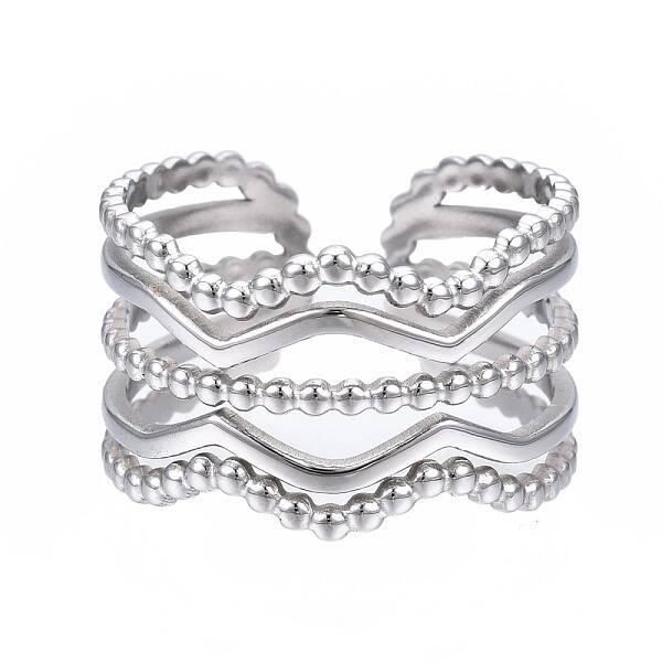 Non-Tarnish 304 Stainless Steel Wave Open Cuff Ring