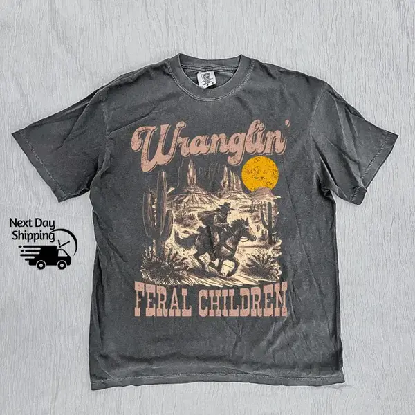 Retro Wranglin' Feral Children Raccoon 90s Western Graphic Shirt, Vintage Western Raccoon Dessert Tee, Cool Teenager Gift, Wo...