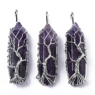 Natural Amethyst Big Wire Wrapped Pointed Pendants