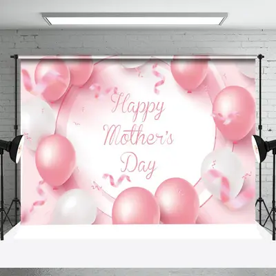 Pink And White Balloon Ribbon Mothers Day Backdrop - Aperturee