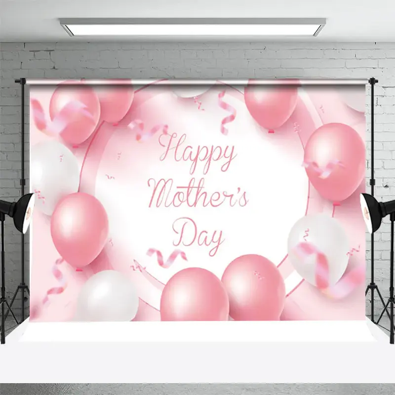Pink And White Balloon Ribbon Mothers Day Backdrop - Aperturee