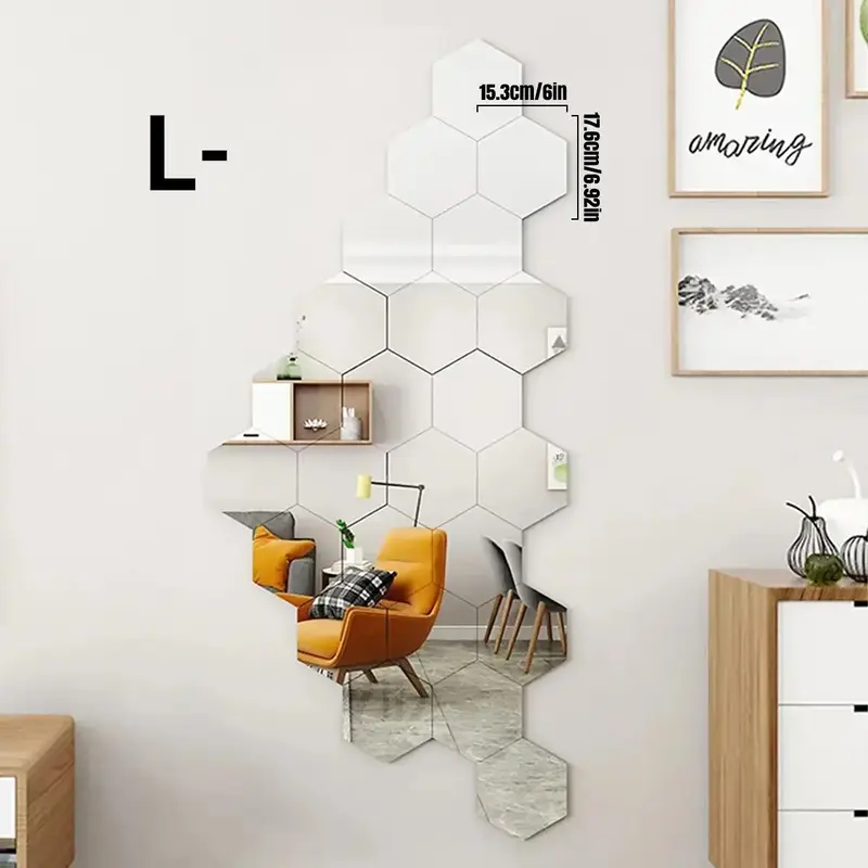 Room Decor Hexagon Mirror Wall Tiles Sticker, 12pcs Modern DIY Decorative Removable Wall Art Mirror Sticker, Creative Mirror ...