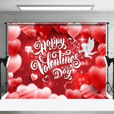 Aperturee Red Sparkle Balloons Angel Valentines Day Backdrop | Valentine Photo Backdrop | Diy Valentine Photo Backdrop | Happ...