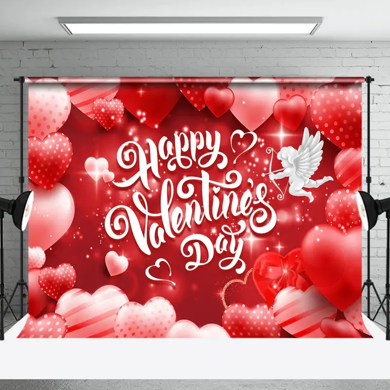 Aperturee Red Sparkle Balloons Angel Valentines Day Backdrop | Valentine Photo Backdrop | Diy Valentine Photo Backdrop | Happ...