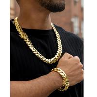 18mm Width Gold Plated Heavy Curb Cuban Link Miami Chain Necklace or Bracelet Mens Jewelry 18-30inch