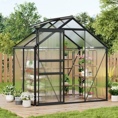 Garvee 6 x 4 FT Polycarbonate Greenhouse with Aluminum Frame, Sliding Door & Adjustable Roof Vent, Heavy-Duty Outdoor Greenho...